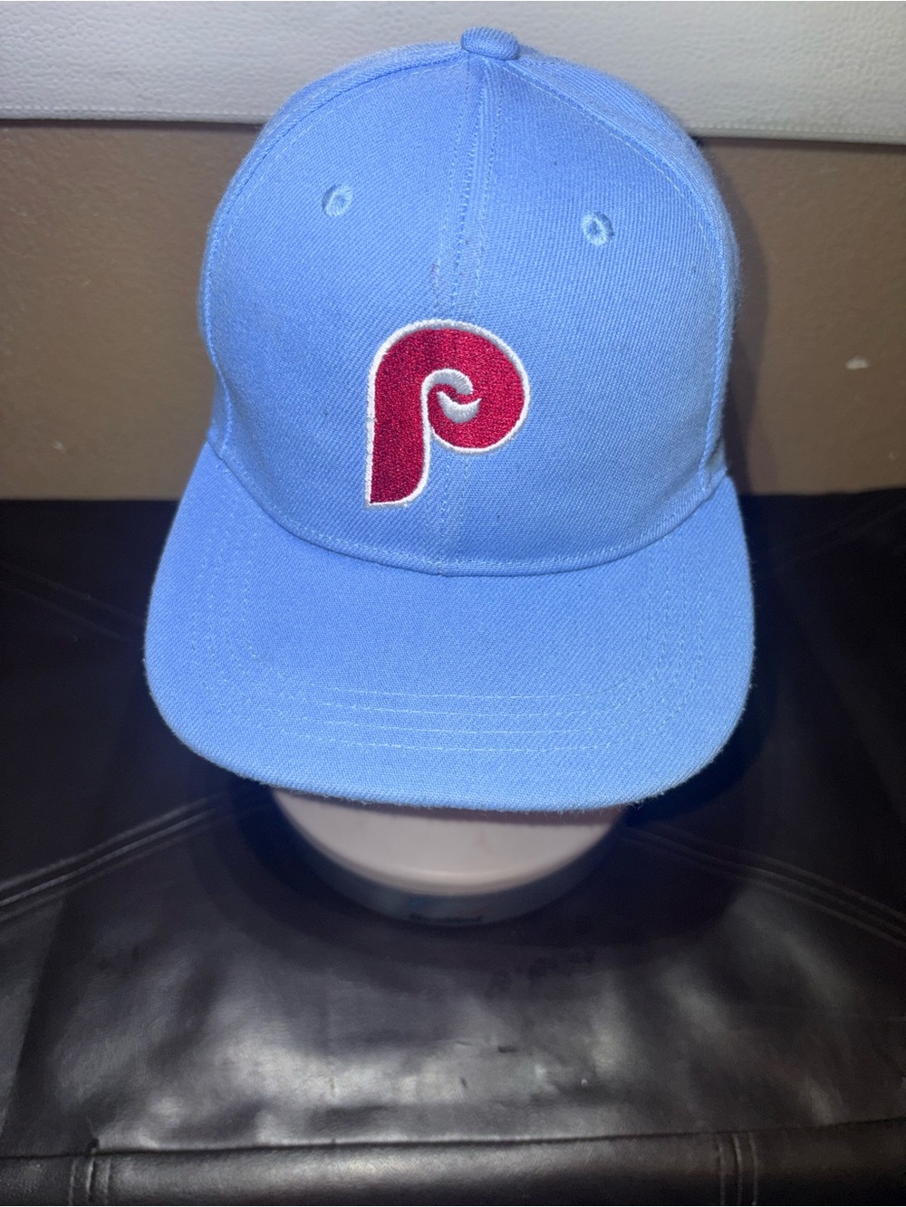 Light Blue Phillies Baseball Cap with Red 'P' Logo